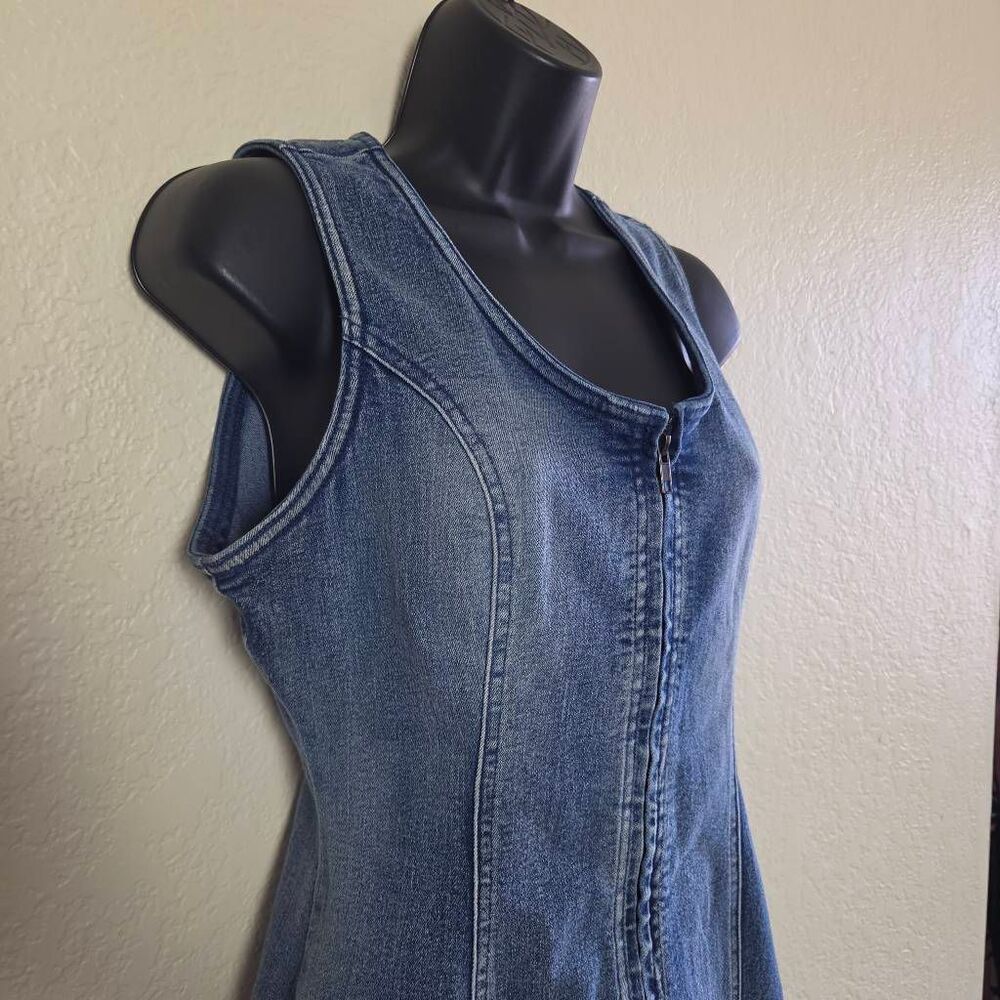 Venus Denim Sleeveless Zip-Front Bodycon Dress - Picture 2 of 7